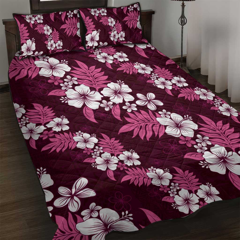 Hawaiian Hibiscus Tribal Floral Pink Quilt Bed Set Polynesian Tapa Pattern LT01 Pink - Polynesian Pride