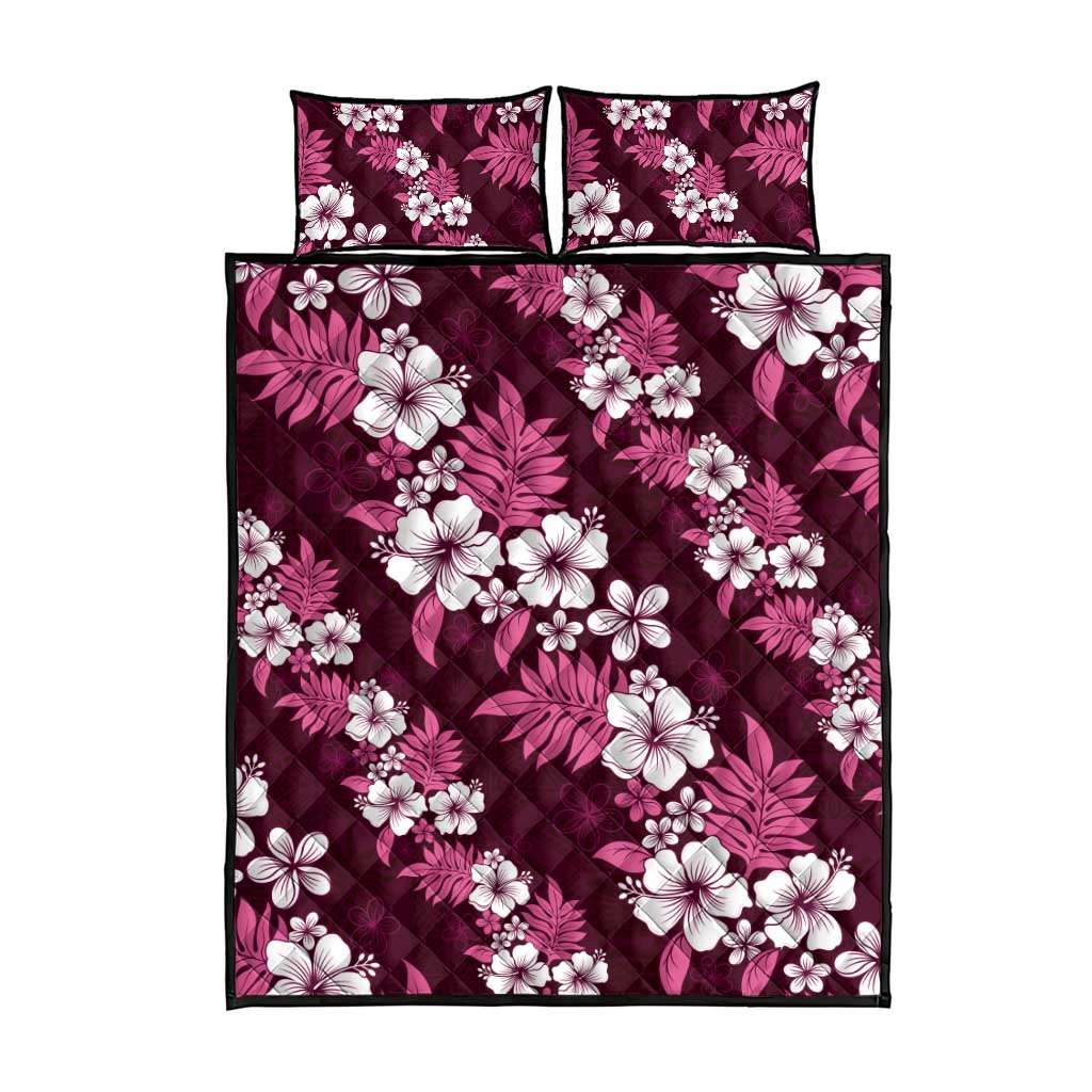Hawaiian Hibiscus Tribal Floral Pink Quilt Bed Set Polynesian Tapa Pattern LT01 - Polynesian Pride