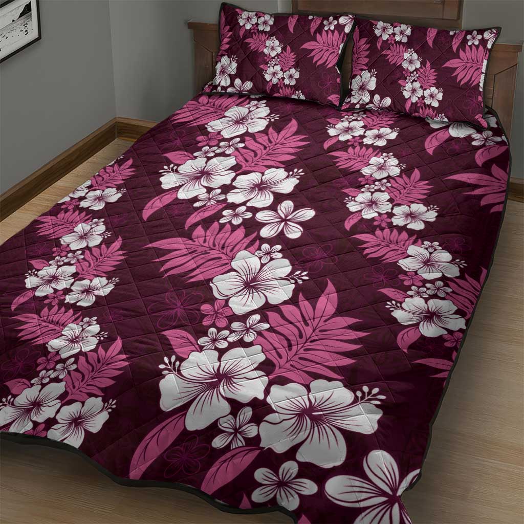 Hawaiian Hibiscus Tribal Floral Pink Quilt Bed Set Polynesian Tapa Pattern LT01 - Polynesian Pride