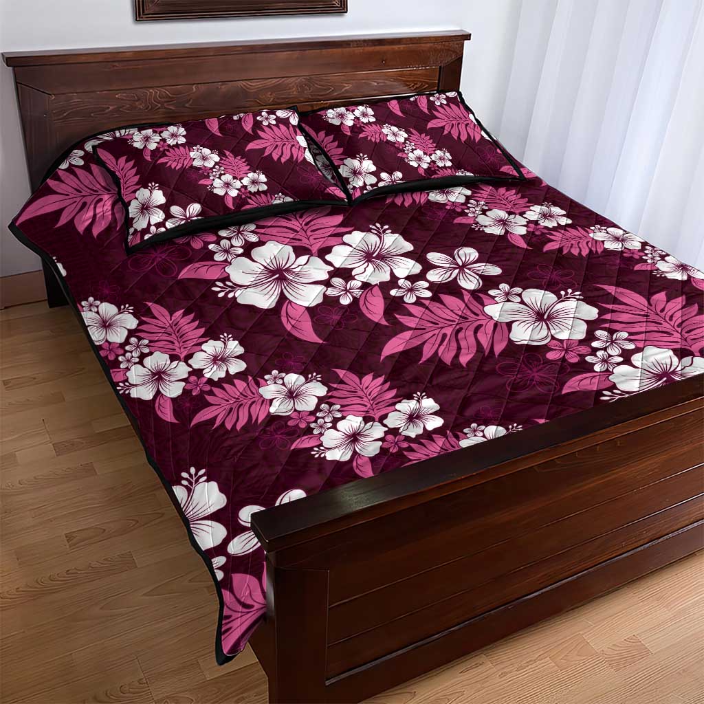 Hawaiian Hibiscus Tribal Floral Pink Quilt Bed Set Polynesian Tapa Pattern LT01 - Polynesian Pride