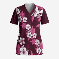 Hawaiian Hibiscus Tribal Floral Pink Scrub Top Polynesian Tapa Pattern LT01 Adult Pink - Polynesian Pride