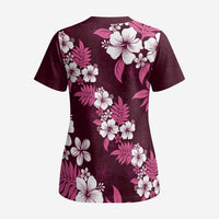 Hawaiian Hibiscus Tribal Floral Pink Scrub Top Polynesian Tapa Pattern LT01 - Polynesian Pride