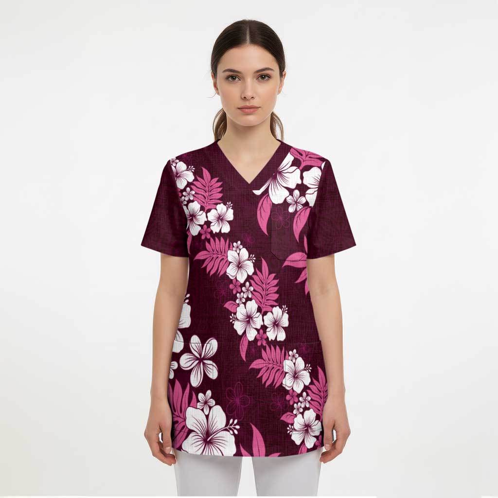 Hawaiian Hibiscus Tribal Floral Pink Scrub Top Polynesian Tapa Pattern LT01 - Polynesian Pride