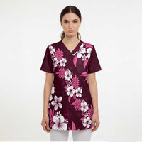 Hawaiian Hibiscus Tribal Floral Pink Scrub Top Polynesian Tapa Pattern LT01 - Polynesian Pride