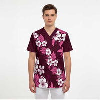Hawaiian Hibiscus Tribal Floral Pink Scrub Top Polynesian Tapa Pattern LT01 - Polynesian Pride
