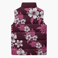 Hawaiian Hibiscus Tribal Floral Pink Sleeveless Puffer Jacket Polynesian Tapa Pattern LT01 - Polynesian Pride
