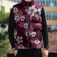 Hawaiian Hibiscus Tribal Floral Pink Sleeveless Puffer Jacket Polynesian Tapa Pattern LT01 - Polynesian Pride