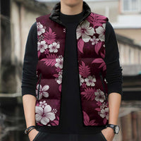 Hawaiian Hibiscus Tribal Floral Pink Sleeveless Puffer Jacket Polynesian Tapa Pattern LT01 - Polynesian Pride