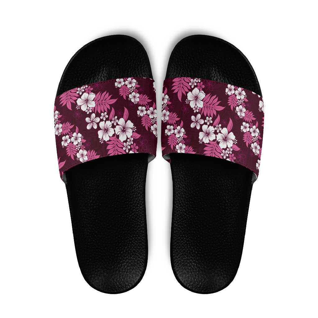 Hawaiian Hibiscus Tribal Floral Pink Slide Sandals Polynesian Tapa Pattern LT01 Pink - Polynesian Pride