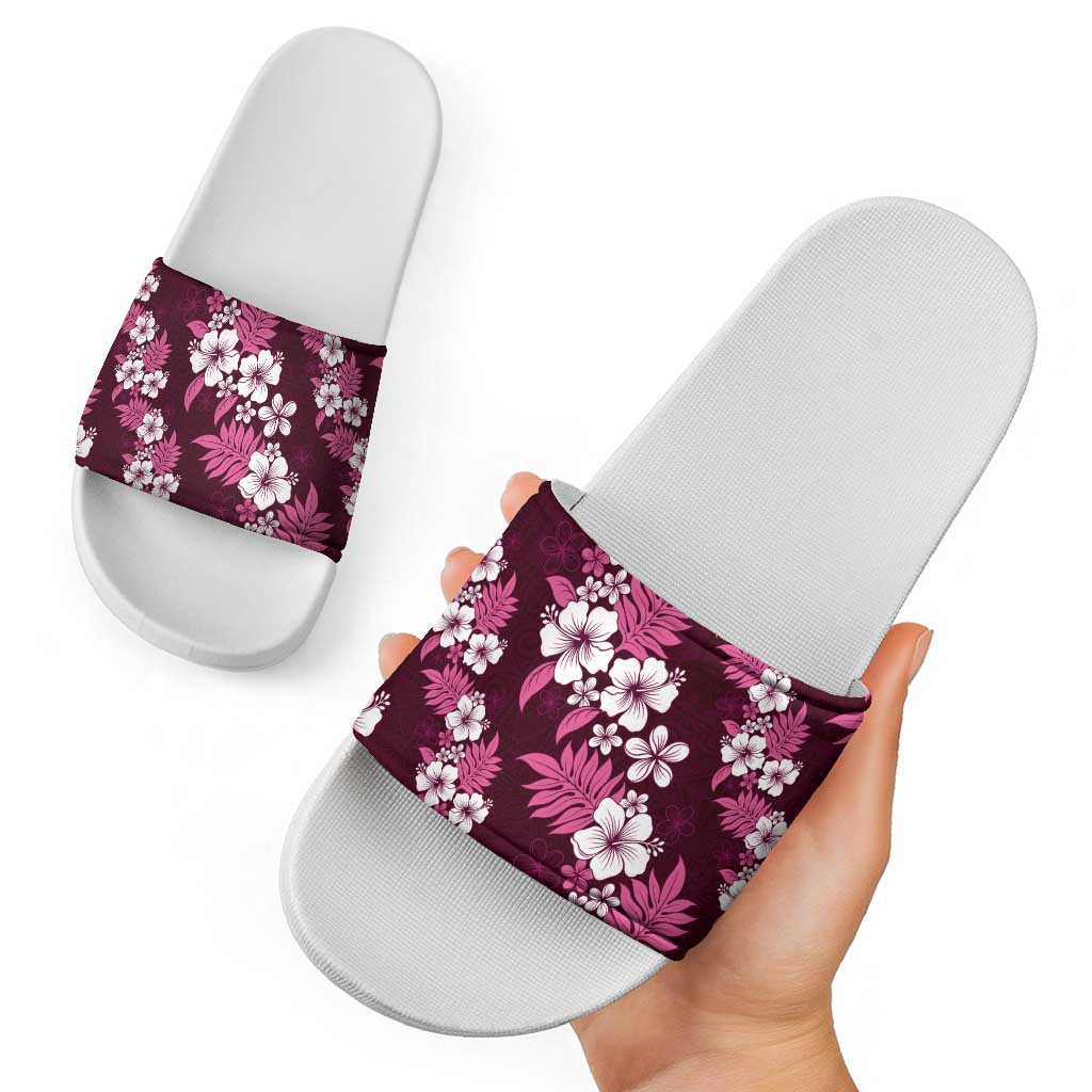 Hawaiian Hibiscus Tribal Floral Pink Slide Sandals Polynesian Tapa Pattern LT01 - Polynesian Pride