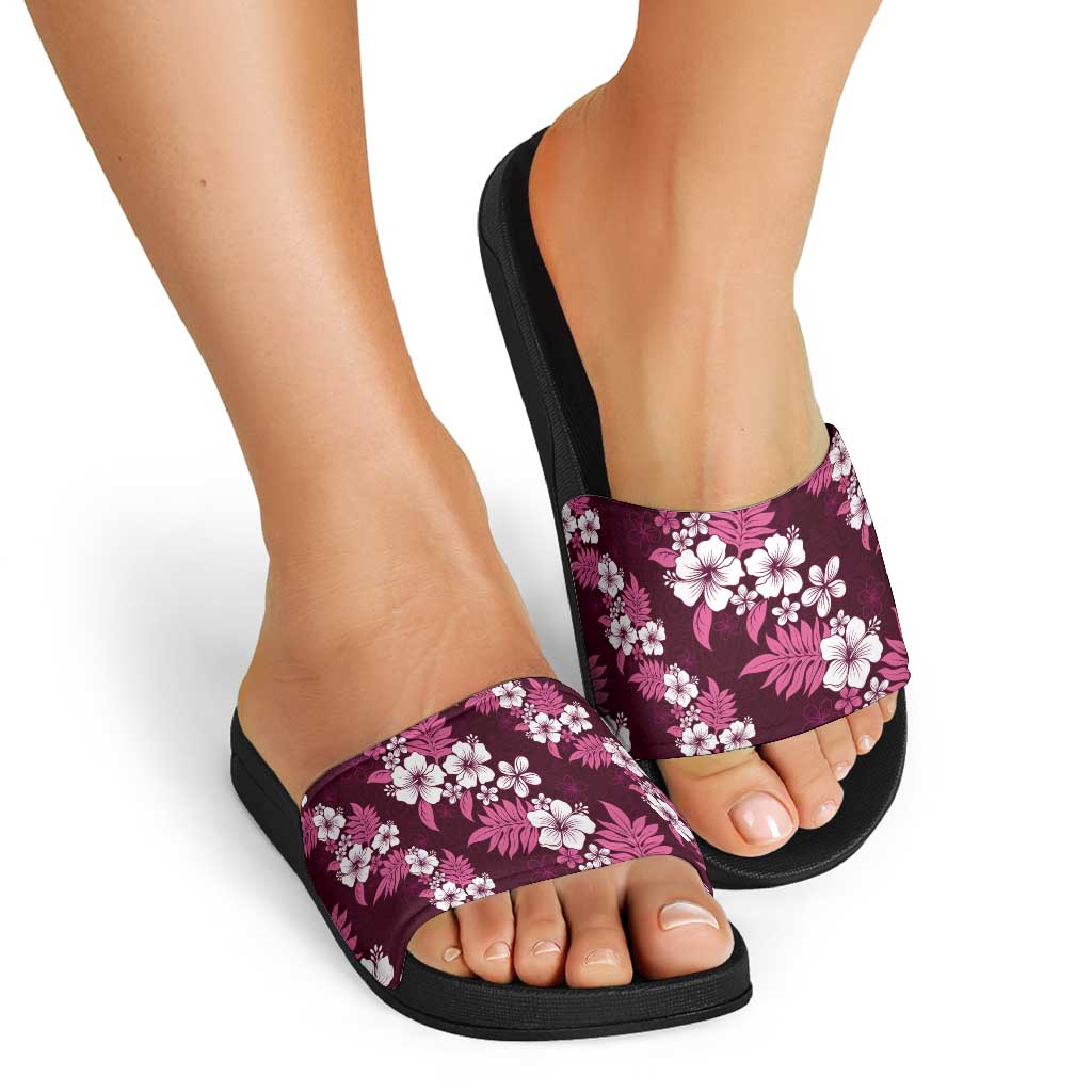 Hawaiian Hibiscus Tribal Floral Pink Slide Sandals Polynesian Tapa Pattern LT01 - Polynesian Pride