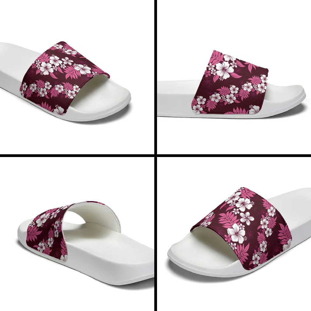 Hawaiian Hibiscus Tribal Floral Pink Slide Sandals Polynesian Tapa Pattern LT01 - Polynesian Pride