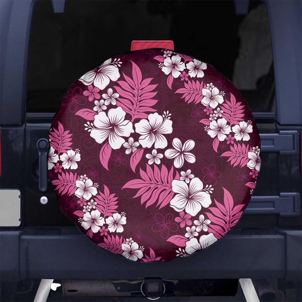 Hawaiian Hibiscus Tribal Floral Pink Spare Tire Cover Polynesian Tapa Pattern LT01 No hole Pink - Polynesian Pride