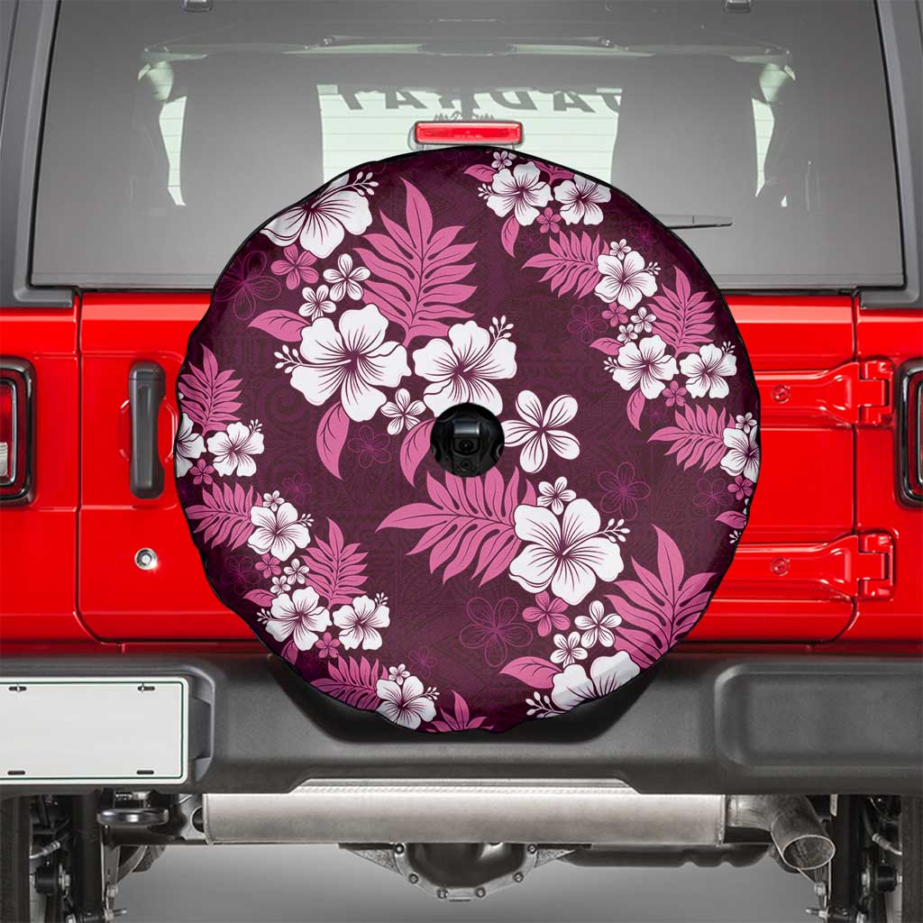 Hawaiian Hibiscus Tribal Floral Pink Spare Tire Cover Polynesian Tapa Pattern LT01 - Polynesian Pride