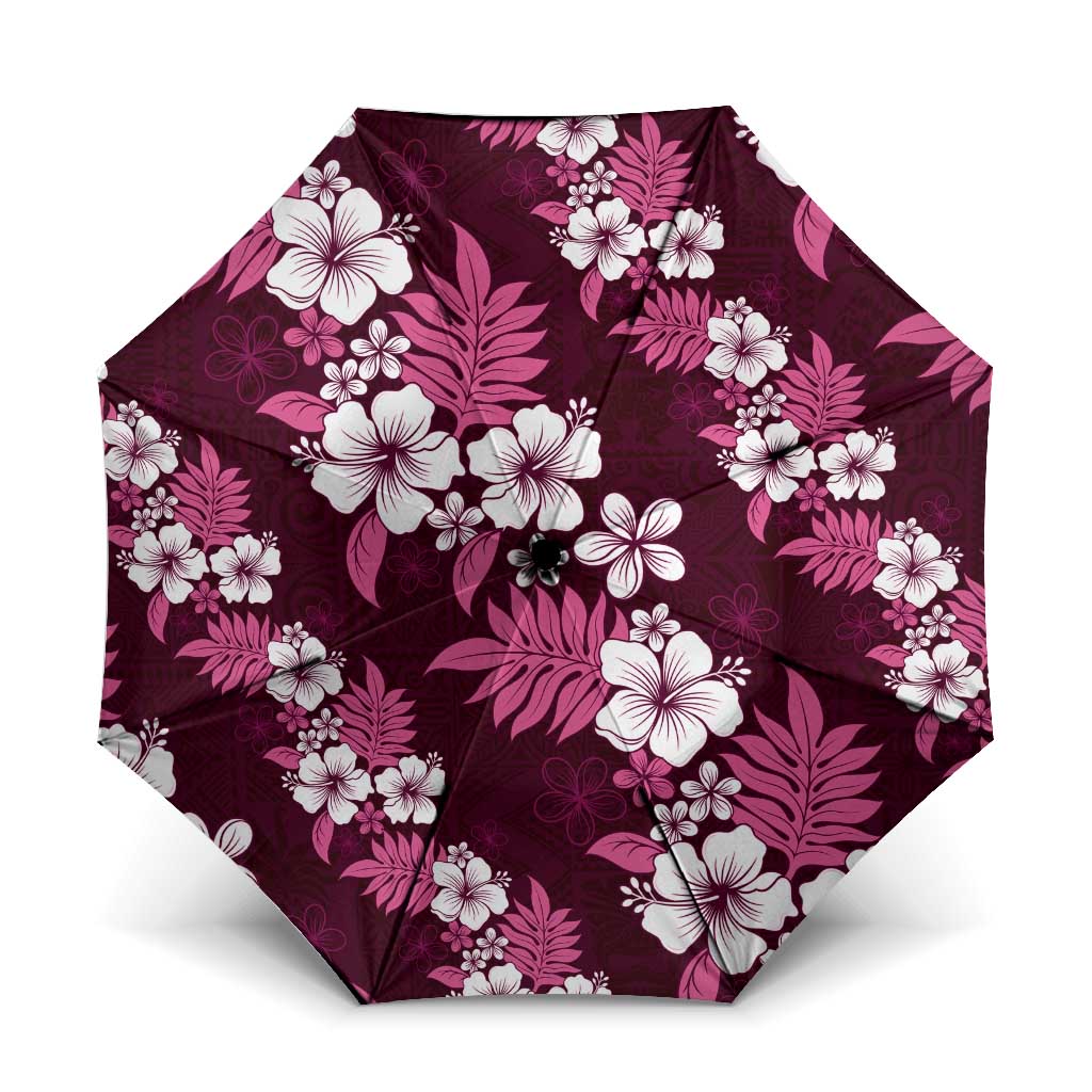 Hawaiian Hibiscus Tribal Floral Pink Umbrella Polynesian Tapa Pattern LT01 One Size Folded 11.42 inch Opened Diameter 37.4 inch Pink - Polynesian Pride