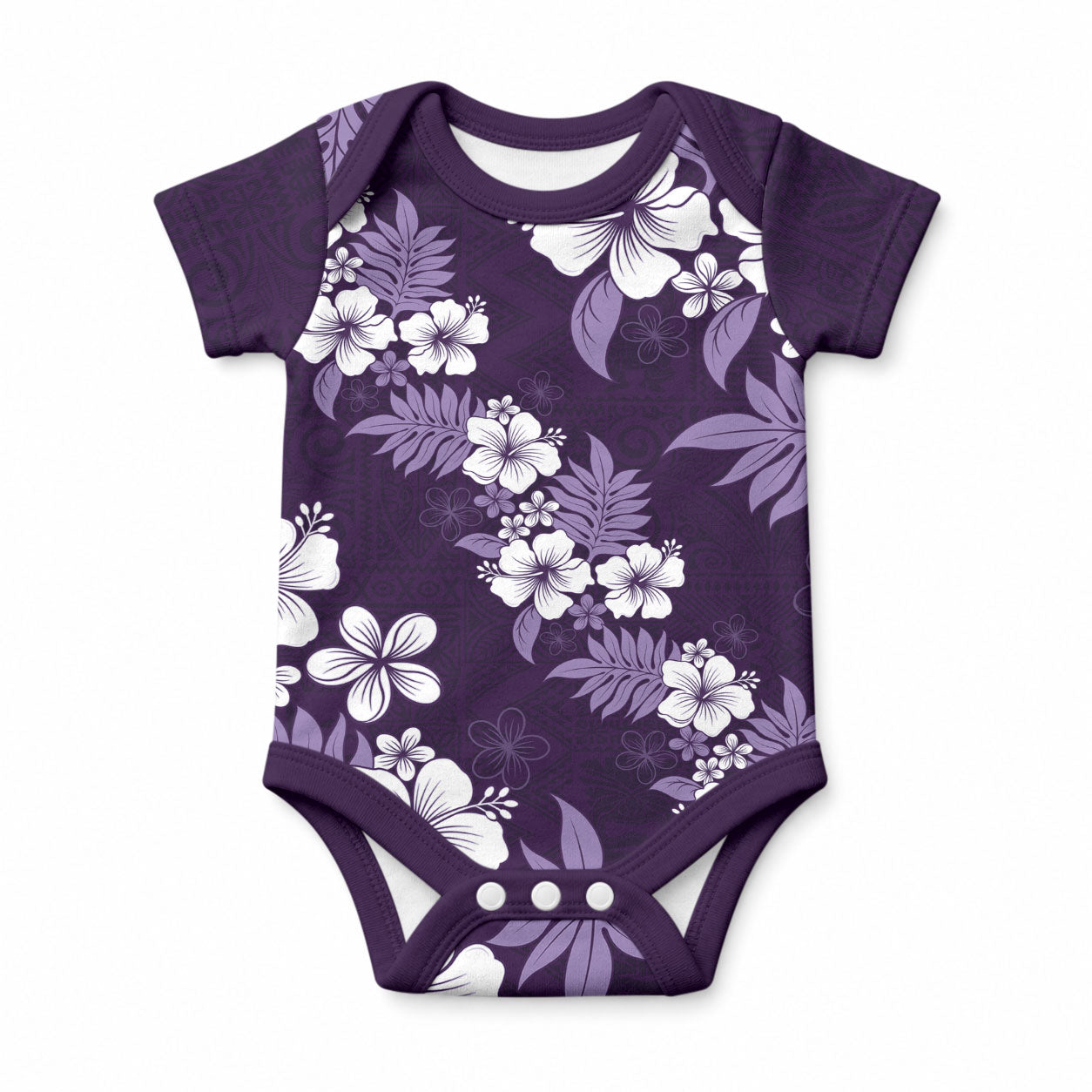 Hawaiian Hibiscus Tribal Floral Purple Baby Onesie Polynesian Tapa Pattern