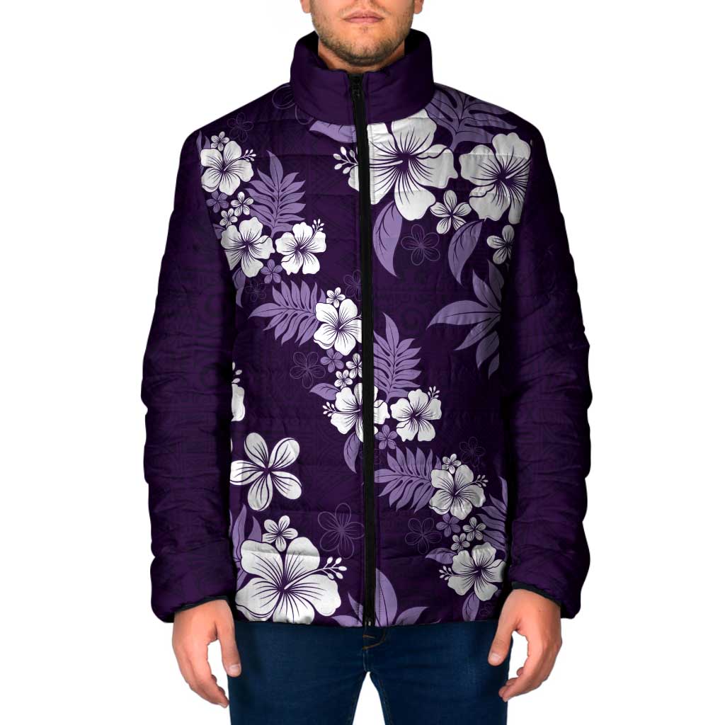 Hawaiian Hibiscus Tribal Floral Purple Padded Jacket Polynesian Tapa Pattern LT01 Men Purple - Polynesian Pride