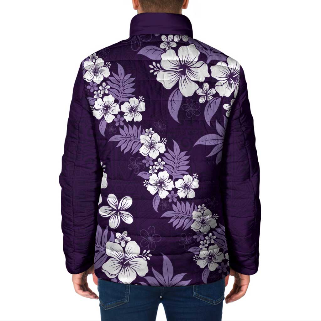 Hawaiian Hibiscus Tribal Floral Purple Padded Jacket Polynesian Tapa Pattern LT01 - Polynesian Pride