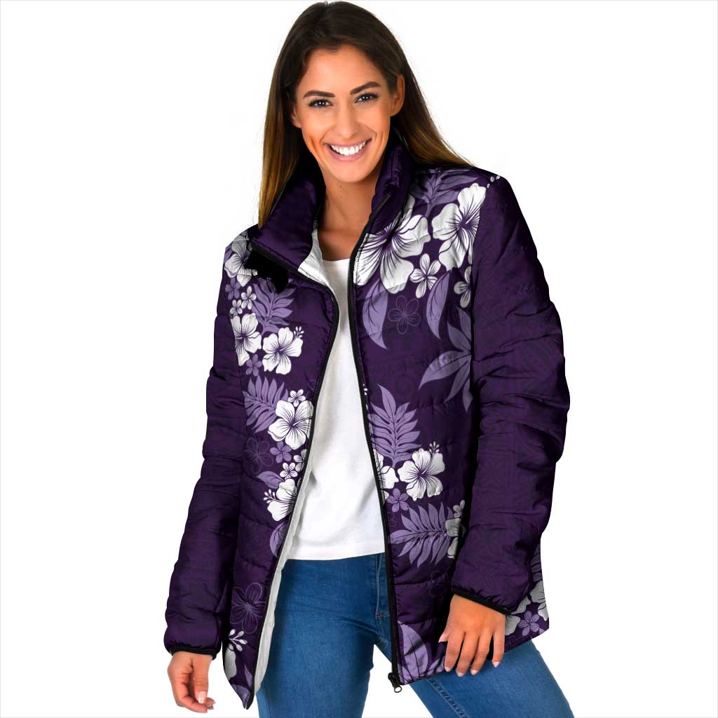Hawaiian Hibiscus Tribal Floral Purple Padded Jacket Polynesian Tapa Pattern LT01 Women Purple - Polynesian Pride