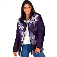 Hawaiian Hibiscus Tribal Floral Purple Padded Jacket Polynesian Tapa Pattern LT01 Women Purple - Polynesian Pride
