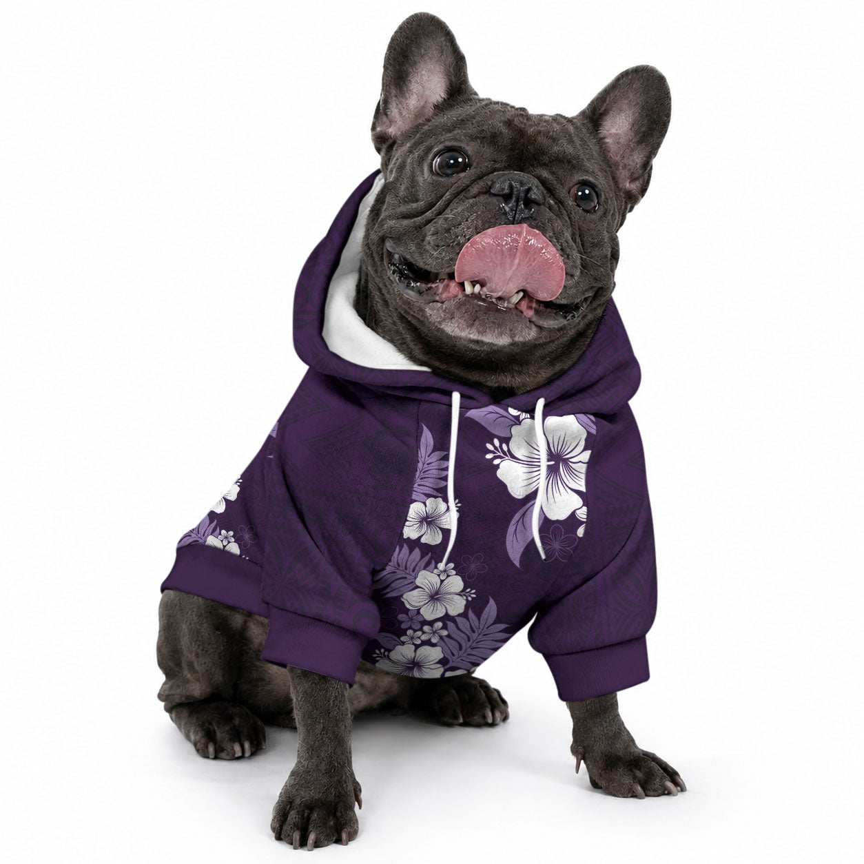 Hawaiian Hibiscus Tribal Floral Purple Pet Hoodie Polynesian Tapa Pattern LT01 - Polynesian Pride