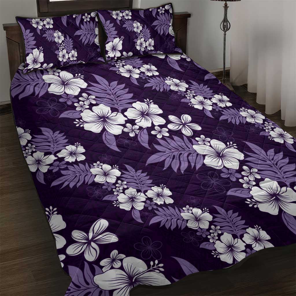 Hawaiian Hibiscus Tribal Floral Purple Quilt Bed Set Polynesian Tapa Pattern LT01 Purple - Polynesian Pride