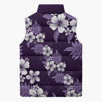 Hawaiian Hibiscus Tribal Floral Purple Sleeveless Puffer Jacket Polynesian Tapa Pattern LT01 - Polynesian Pride