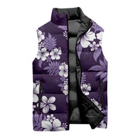 Hawaiian Hibiscus Tribal Floral Purple Sleeveless Puffer Jacket Polynesian Tapa Pattern LT01 - Polynesian Pride