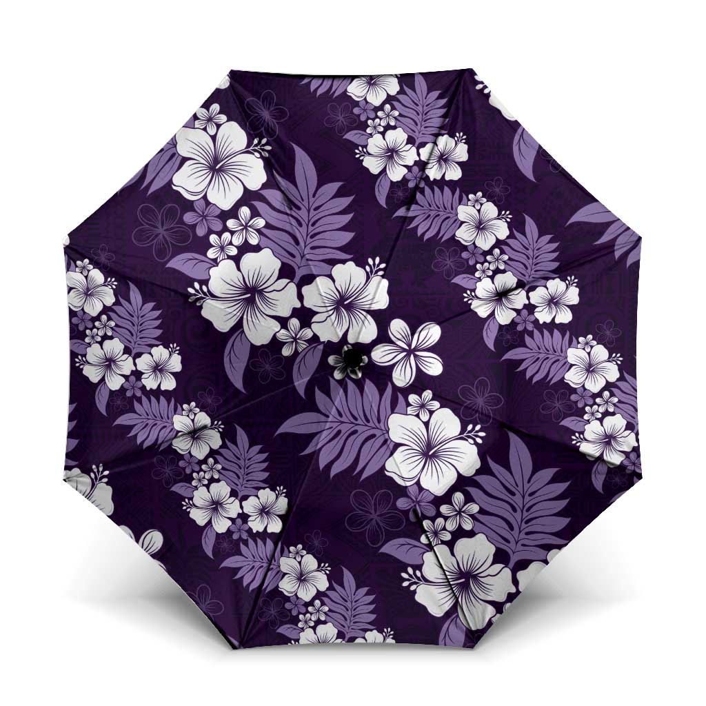 Hawaiian Hibiscus Tribal Floral Purple Umbrella Polynesian Tapa Pattern LT01 One Size Folded 11.42 inch Opened Diameter 37.4 inch Purple - Polynesian Pride