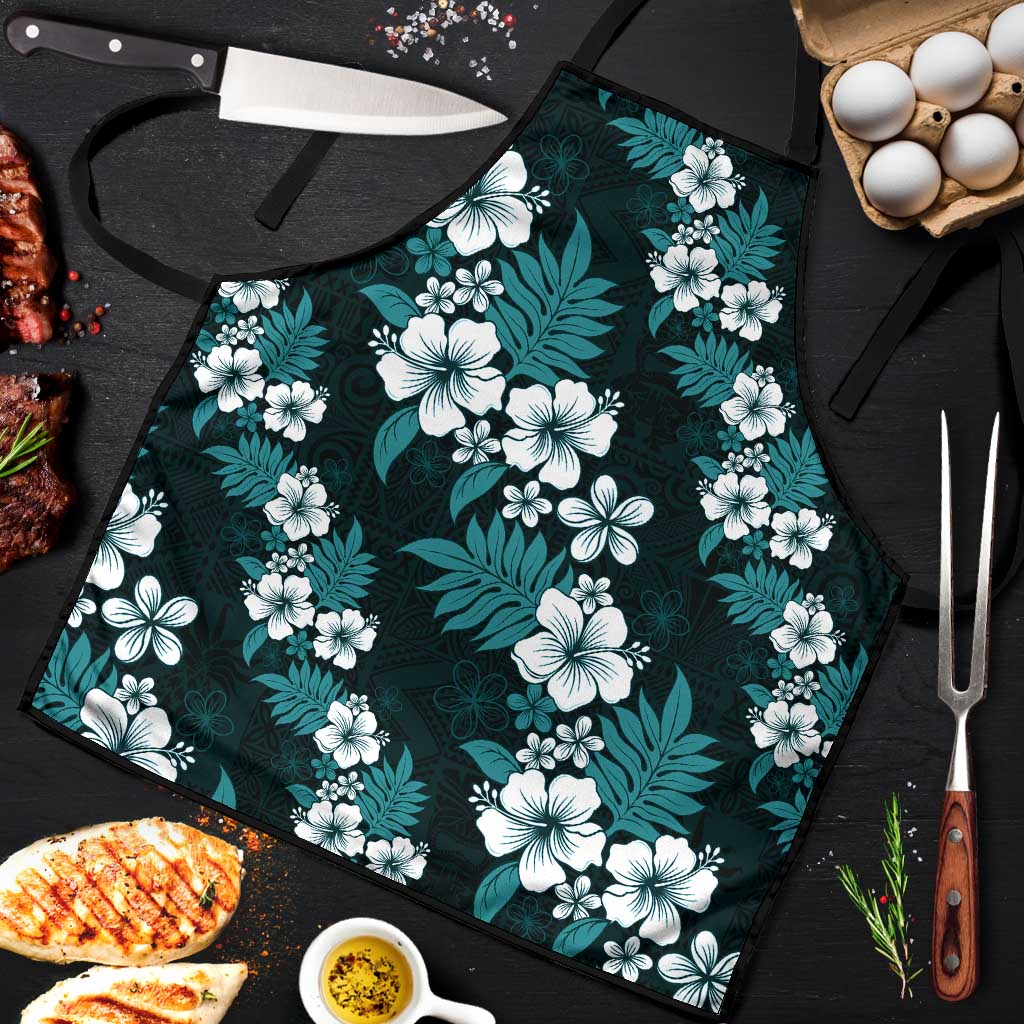 Hawaiian Hibiscus Tribal Floral Teal Apron Polynesian Tapa Pattern LT01 Teal - Polynesian Pride