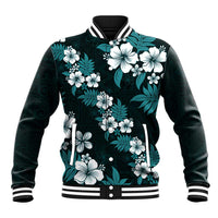 Hawaiian Hibiscus Tribal Floral Teal Baseball Jacket Polynesian Tapa Pattern LT01 Unisex Teal - Polynesian Pride