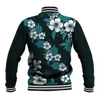 Hawaiian Hibiscus Tribal Floral Teal Baseball Jacket Polynesian Tapa Pattern LT01 - Polynesian Pride