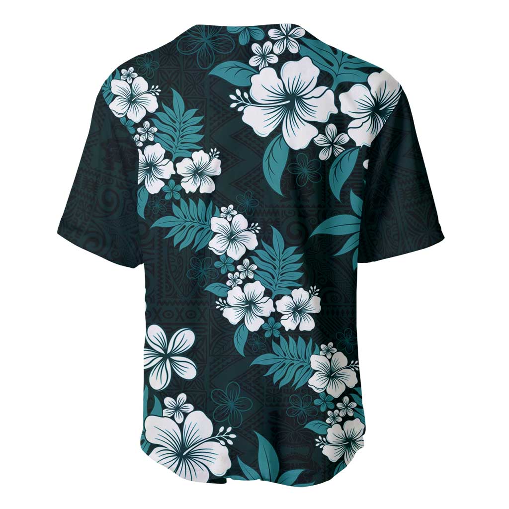 Hawaiian Hibiscus Tribal Floral Teal Baseball Jersey Polynesian Tapa Pattern LT01 - Polynesian Pride