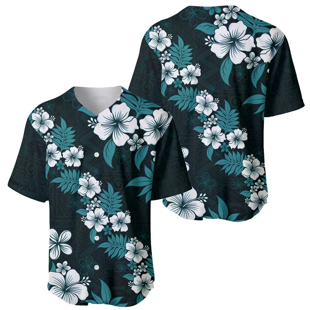 Hawaiian Hibiscus Tribal Floral Teal Baseball Jersey Polynesian Tapa Pattern LT01 - Polynesian Pride