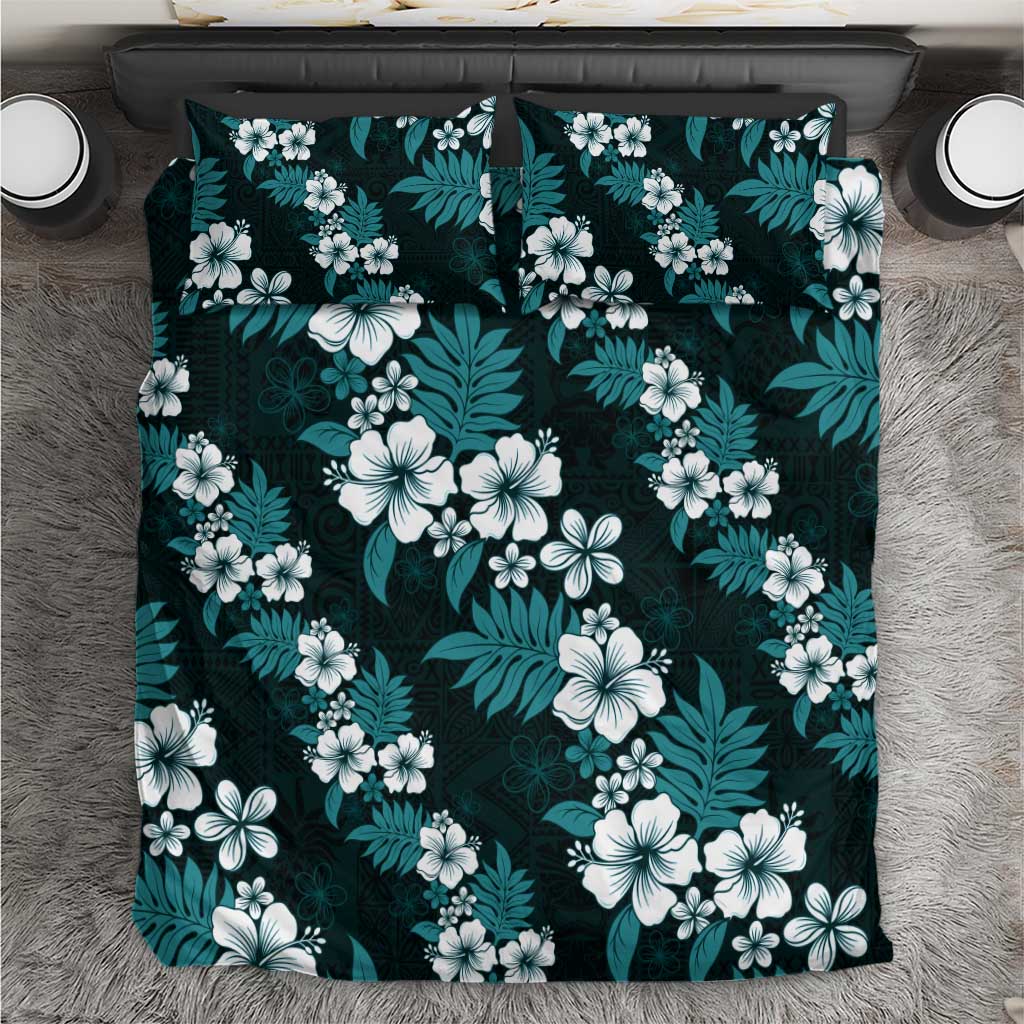 Hawaiian Hibiscus Tribal Floral Teal Bedding Set Polynesian Tapa Pattern LT01 Teal - Polynesian Pride
