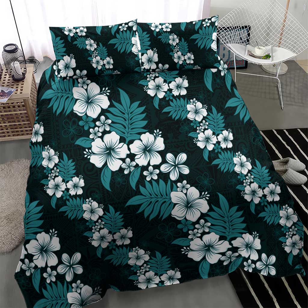 Hawaiian Hibiscus Tribal Floral Teal Bedding Set Polynesian Tapa Pattern LT01 - Polynesian Pride
