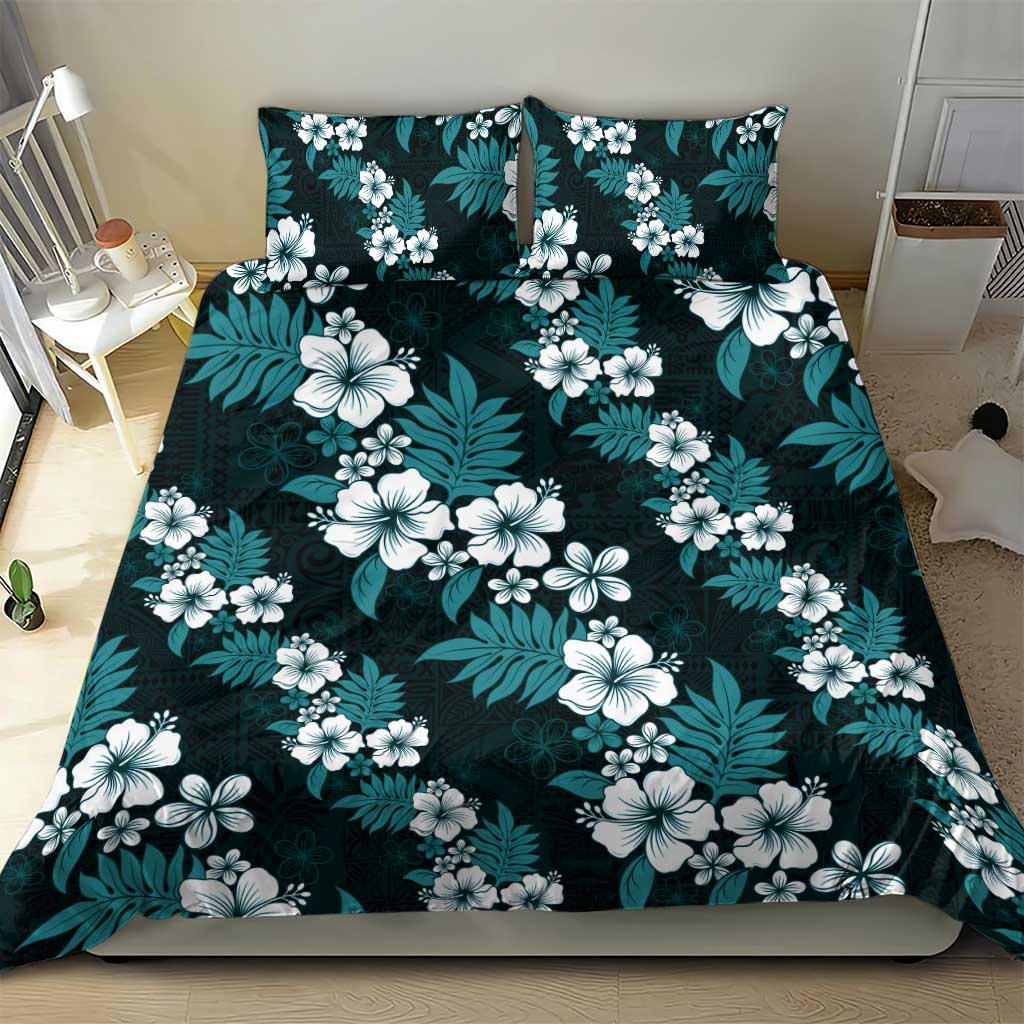 Hawaiian Hibiscus Tribal Floral Teal Bedding Set Polynesian Tapa Pattern LT01 - Polynesian Pride