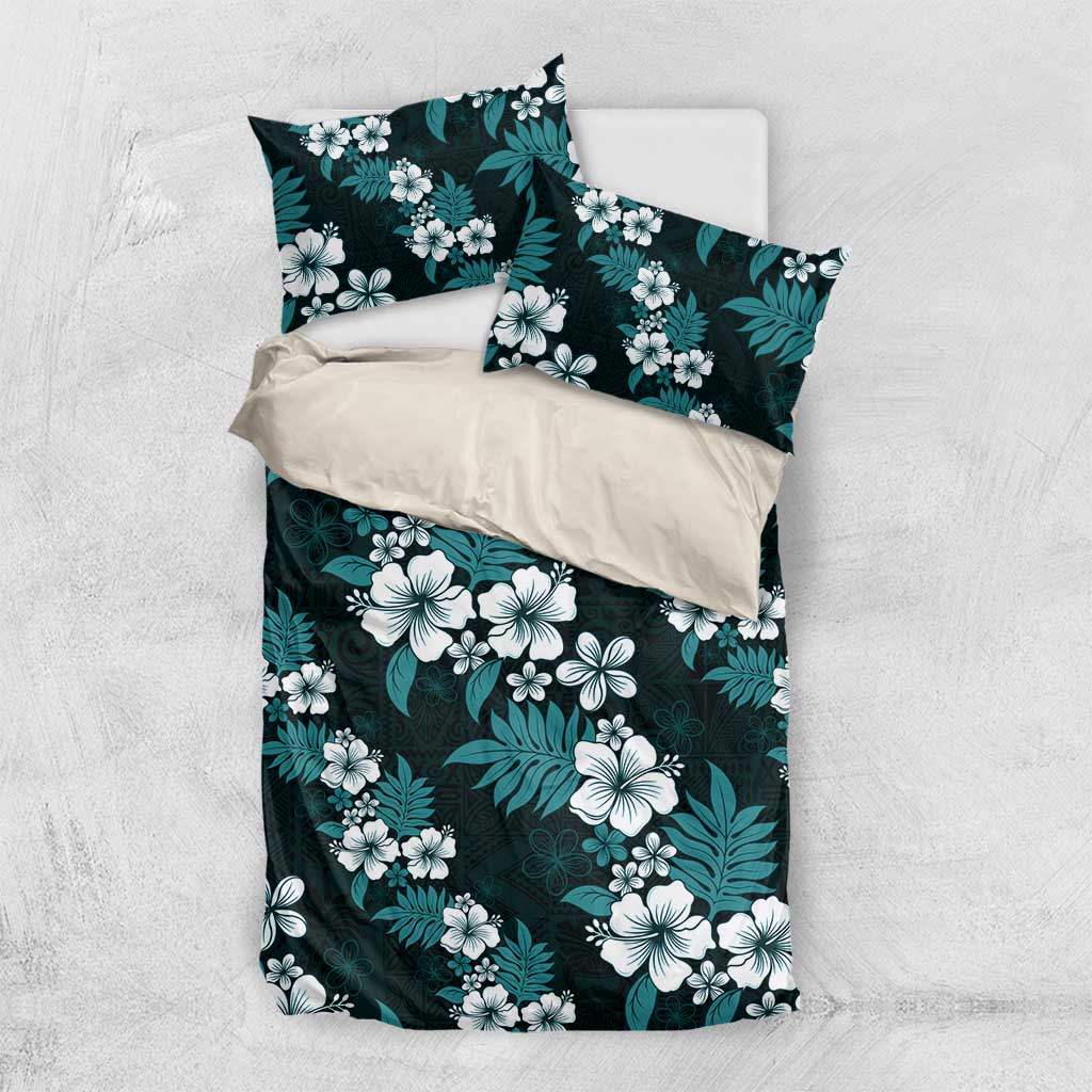 Hawaiian Hibiscus Tribal Floral Teal Bedding Set Polynesian Tapa Pattern LT01 US Twin 172cm x 218cm Teal - Polynesian Pride