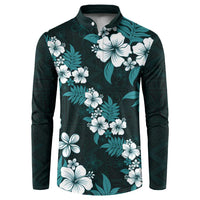 Hawaiian Hibiscus Tribal Floral Teal Button Sweatshirt Polynesian Tapa Pattern LT01 Teal - Polynesian Pride