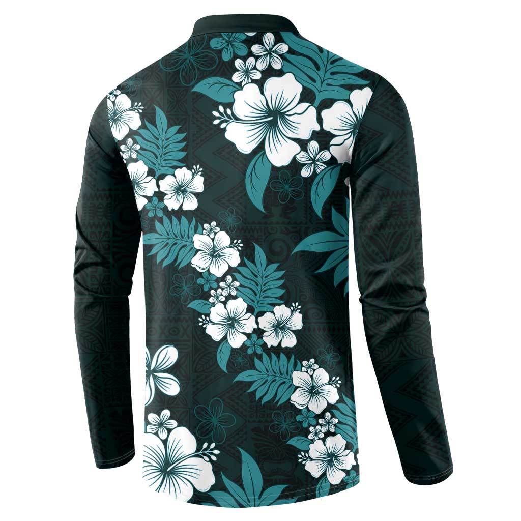 Hawaiian Hibiscus Tribal Floral Teal Button Sweatshirt Polynesian Tapa Pattern LT01 - Polynesian Pride