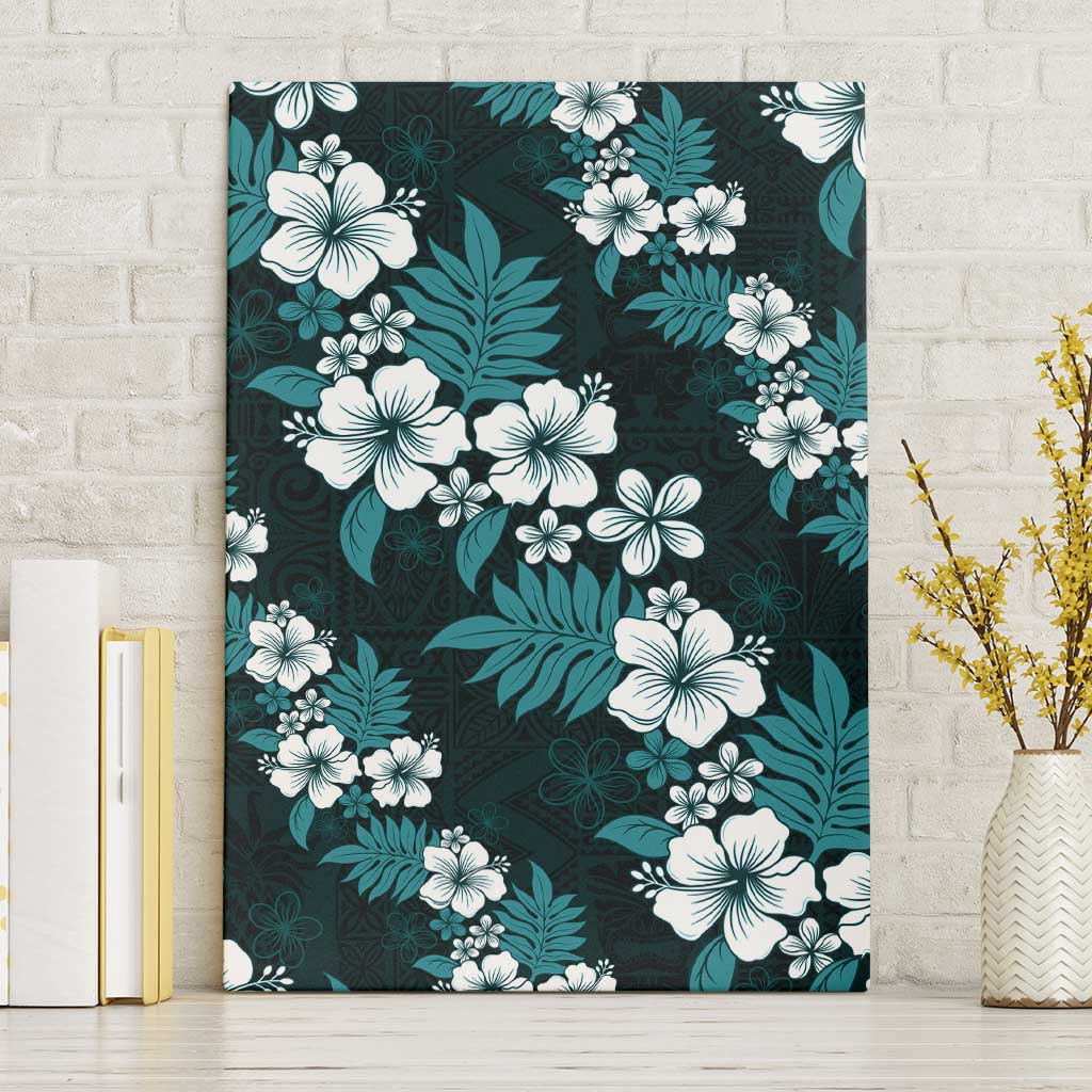 Hawaiian Hibiscus Tribal Floral Teal Canvas Wall Art Polynesian Tapa Pattern LT01 Without Frame Teal - Polynesian Pride