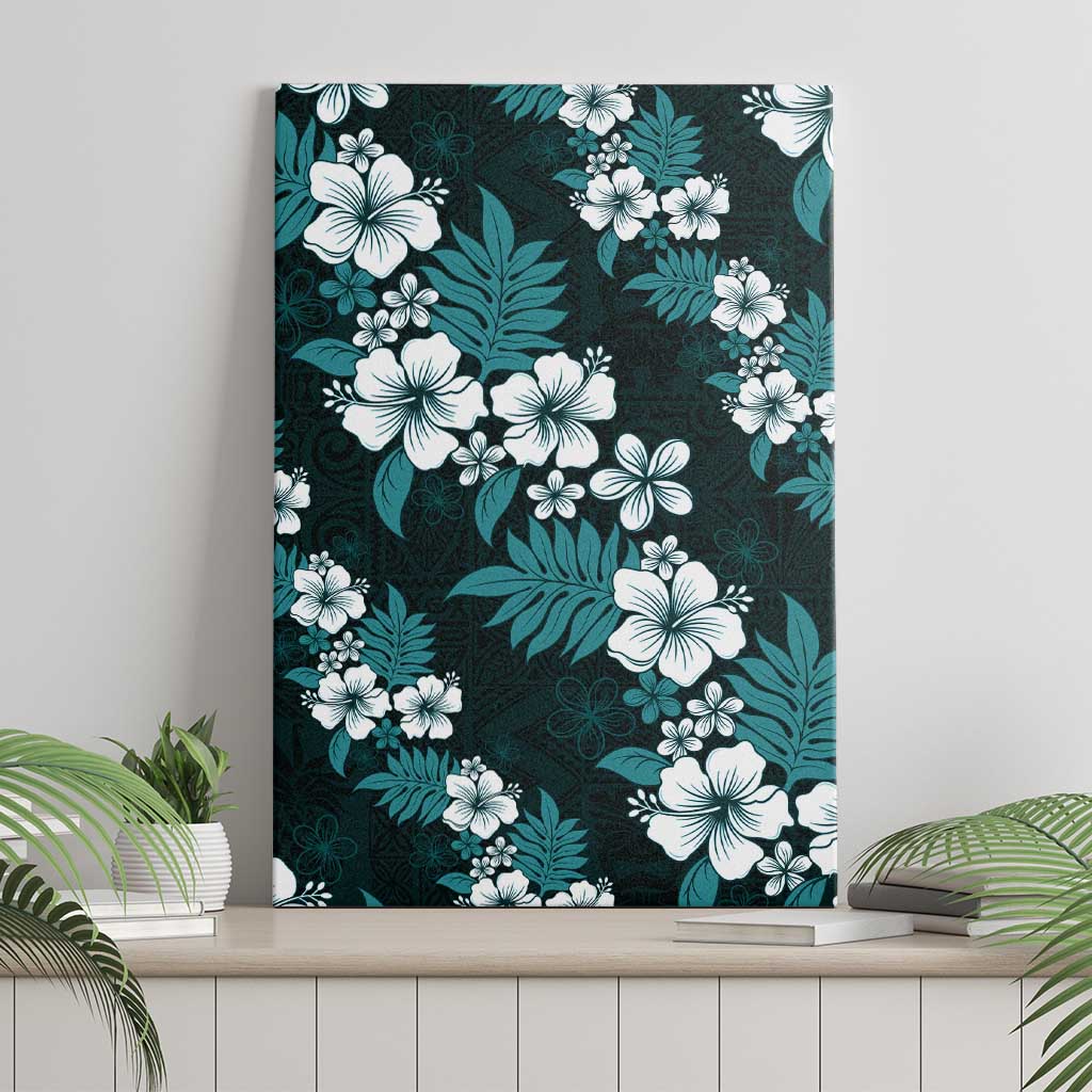 Hawaiian Hibiscus Tribal Floral Teal Canvas Wall Art Polynesian Tapa Pattern LT01 - Polynesian Pride