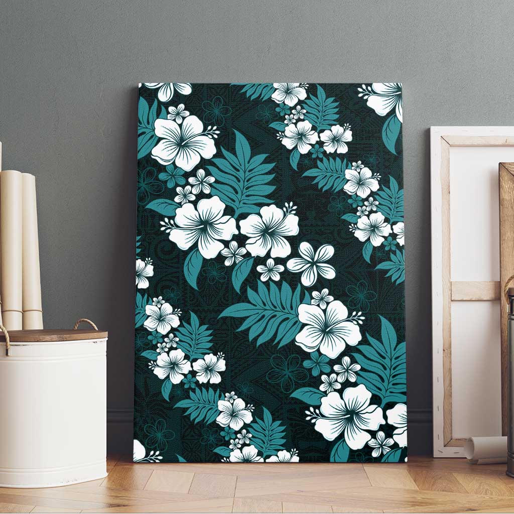 Hawaiian Hibiscus Tribal Floral Teal Canvas Wall Art Polynesian Tapa Pattern LT01 - Polynesian Pride