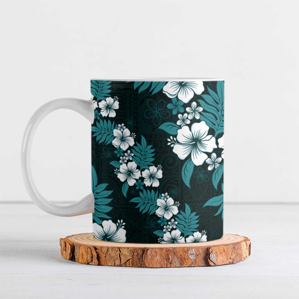 Hawaiian Hibiscus Tribal Floral Teal Ceramic Mug Polynesian Tapa Pattern LT01 Teal - Polynesian Pride