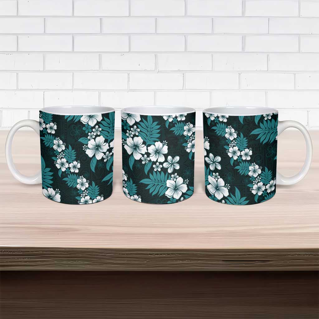 Hawaiian Hibiscus Tribal Floral Teal Ceramic Mug Polynesian Tapa Pattern LT01 - Polynesian Pride