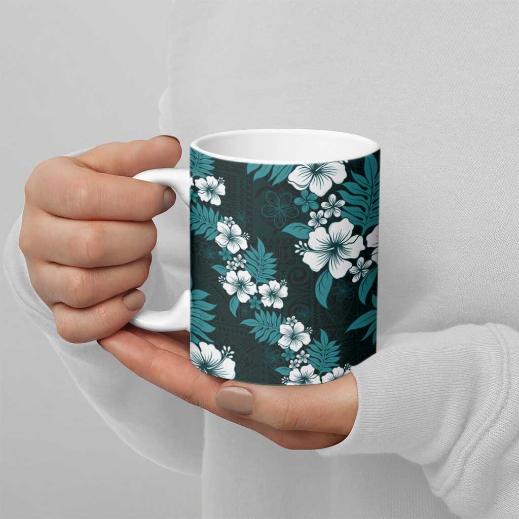 Hawaiian Hibiscus Tribal Floral Teal Ceramic Mug Polynesian Tapa Pattern LT01 - Polynesian Pride