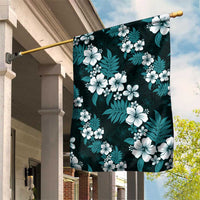 Hawaiian Hibiscus Tribal Floral Teal Garden Flag Polynesian Tapa Pattern LT01 House Flag Teal - Polynesian Pride