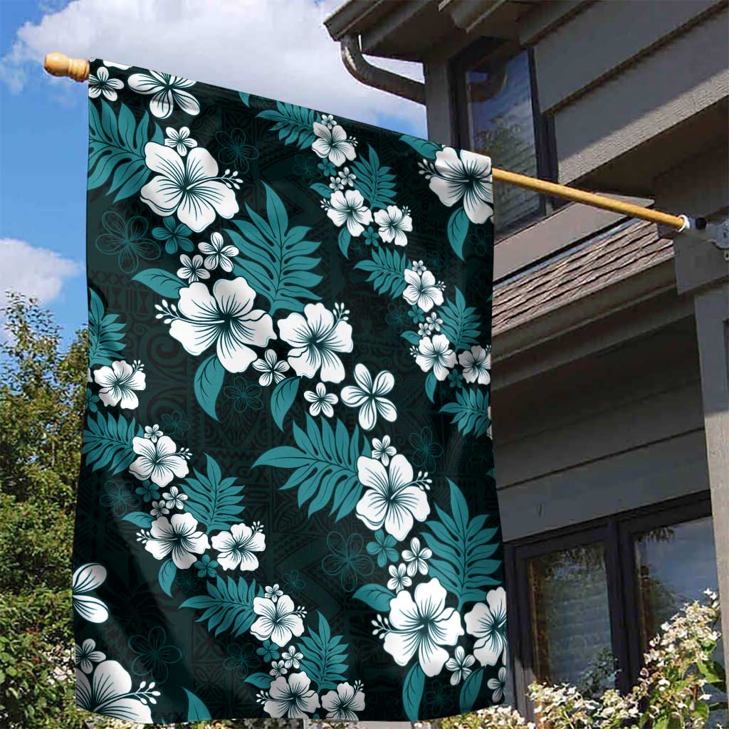 Hawaiian Hibiscus Tribal Floral Teal Garden Flag Polynesian Tapa Pattern LT01 - Polynesian Pride