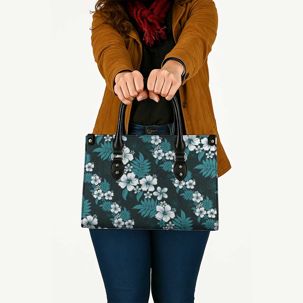 Hawaiian Hibiscus Tribal Floral Teal Leather Bag Polynesian Tapa Pattern LT01 - Polynesian Pride