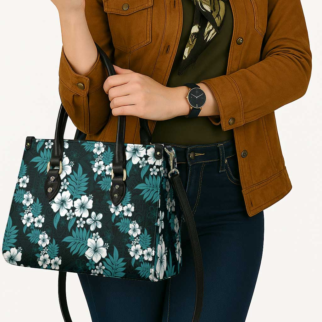 Hawaiian Hibiscus Tribal Floral Teal Leather Bag Polynesian Tapa Pattern LT01 - Polynesian Pride